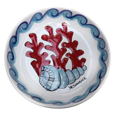Round plate Folk Coral De Simone handmade Sicilian Pottery Round plate Folk Coral De Simone handmade Sicilian Pottery
